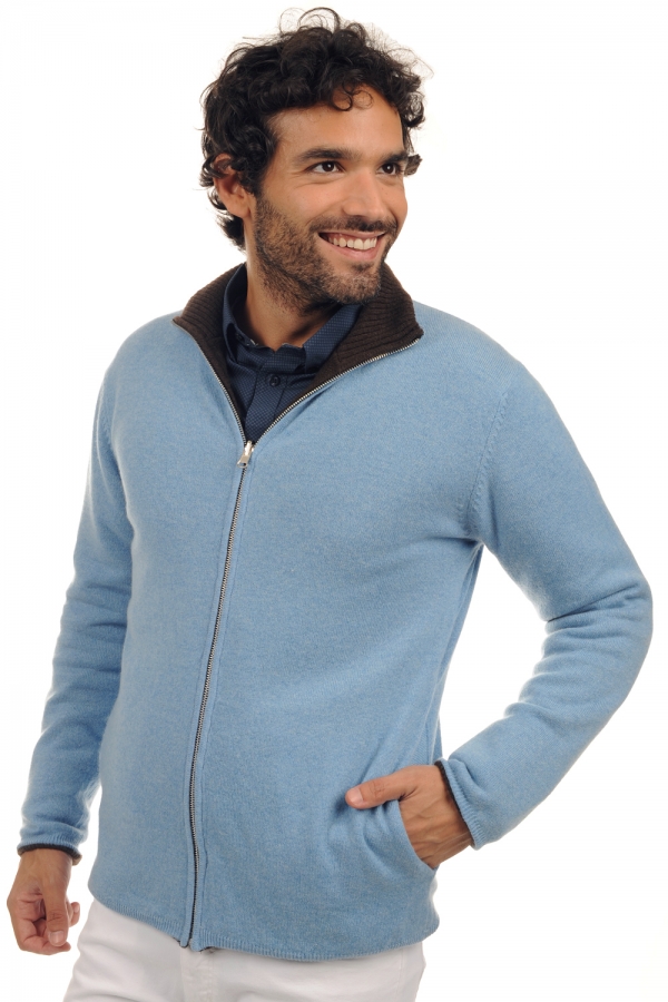 Cashmere & Yak men chunky sweater vincent natural marron azur blue chine l